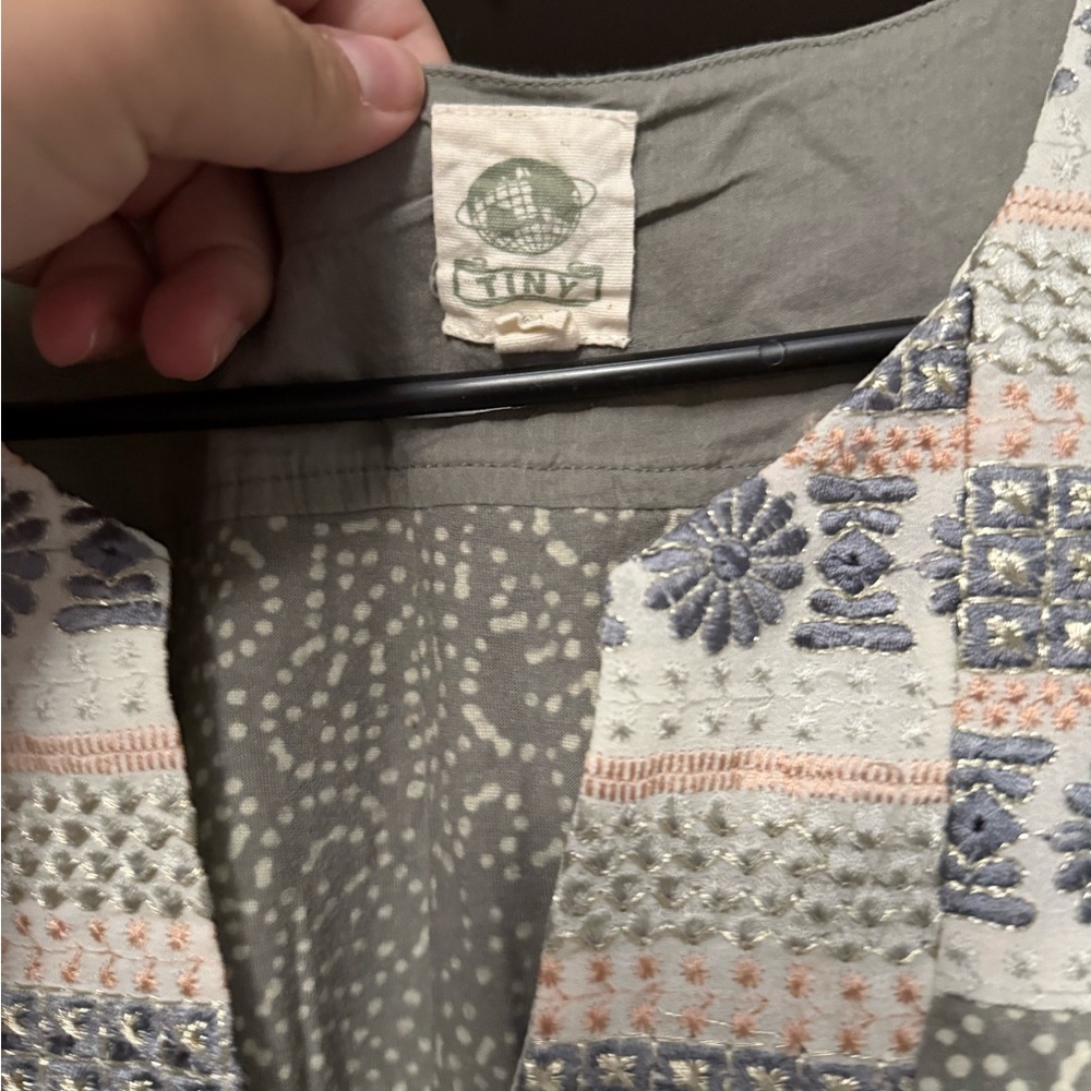 Anthropologie Gray and Blue Patterned Tank Top